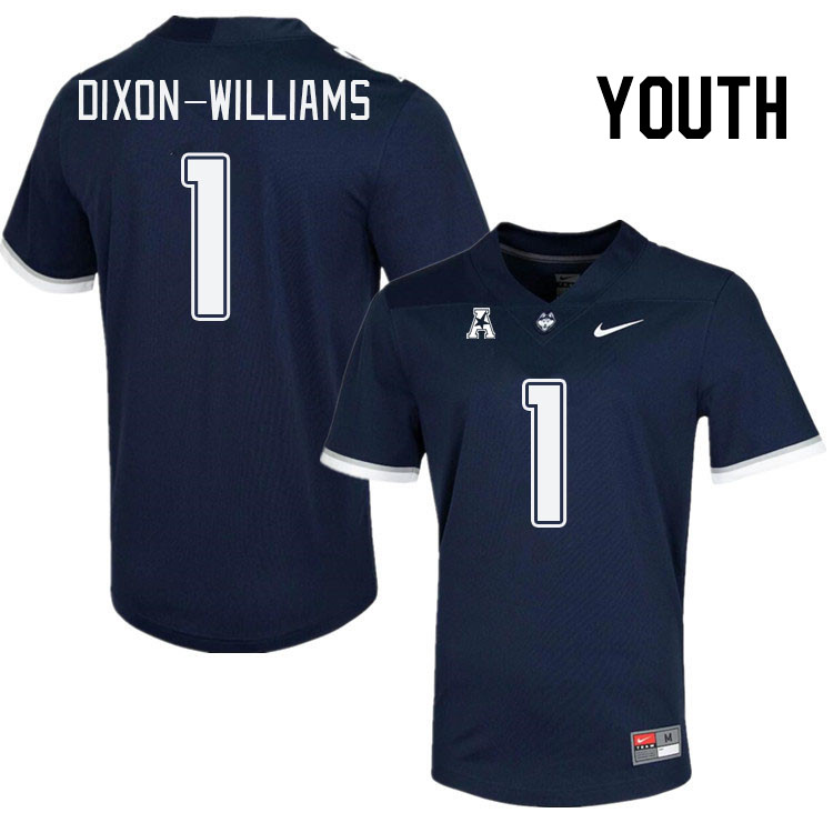 Youth #1 Malik Dixon-Williams Connecticut Huskies College Football Jerseys Stitched Sale-Navy